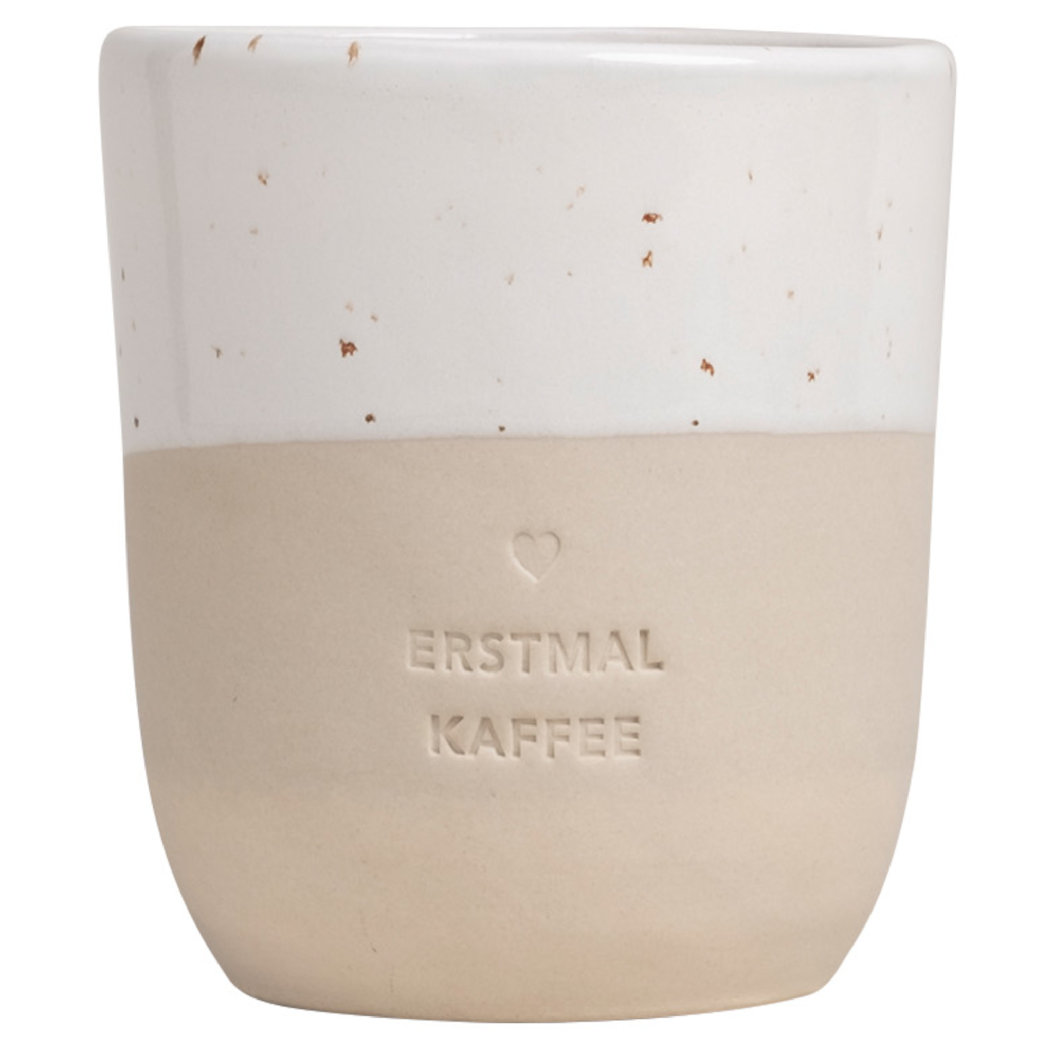 Eulenschnitt Becher ERSTMAL KAFFEE mit Herz | Steingut aus Portugal | für den morgendlichen Kaffee