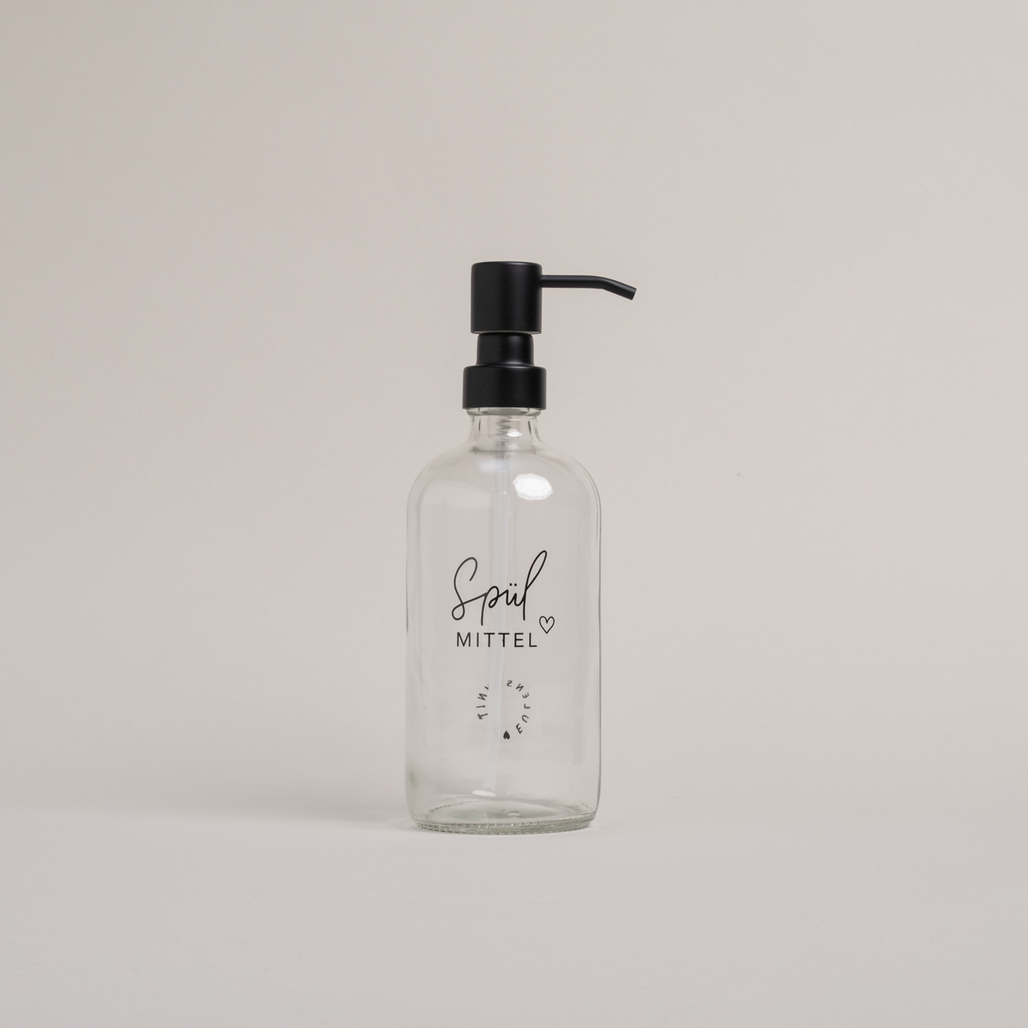 Eulenschnitt Spülmittelspender aus Glas | transparent mit Aufdruck Spülmittel und Herz | für 500 ml Inhalt