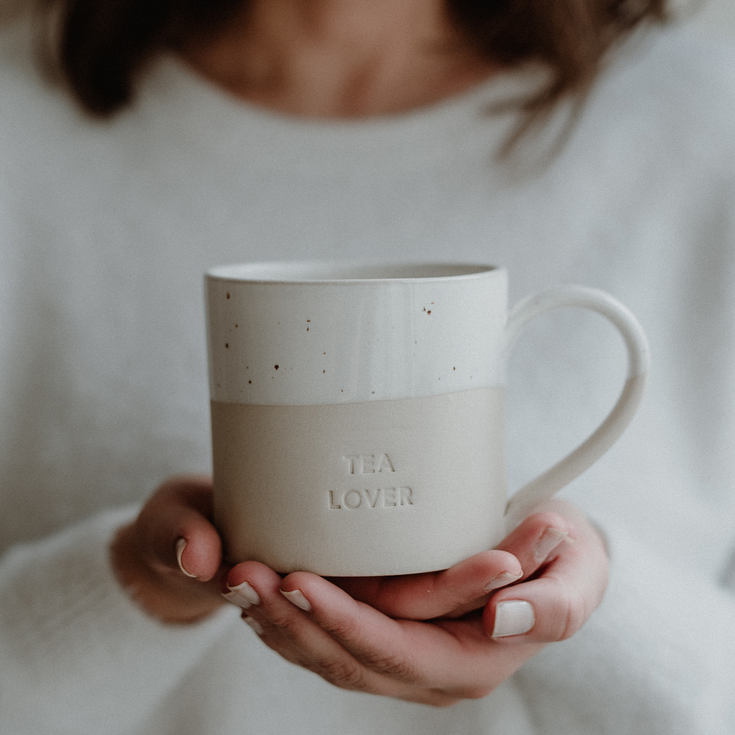 Eulenschnitt große, schöne Teetasse TEA LOVER, Steingut in beige Eulenschnitt große, schöne Teetasse TEA LOVER, Steingut in beige