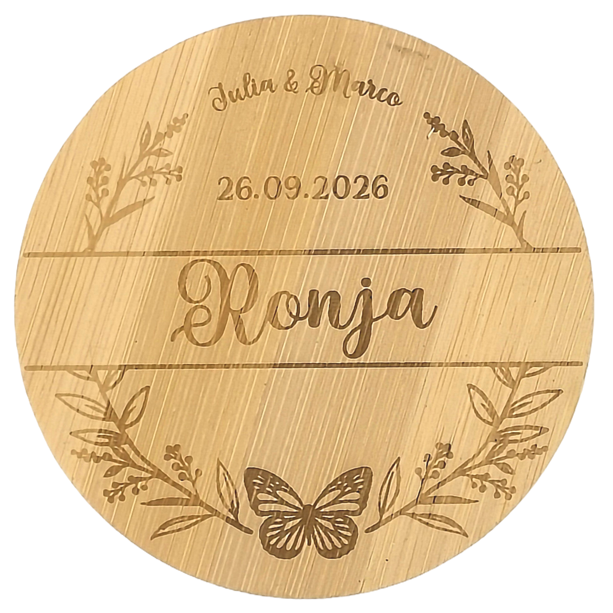 Platzkarte und Untersetzer aus Bambus, perfekt für Hochzeiten, personalisiert