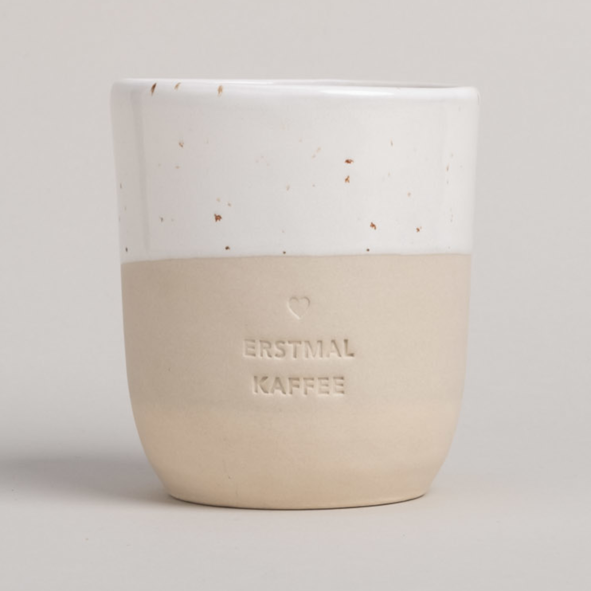 Eulenschnitt Becher ERSTMAL KAFFEE mit Herz | Steingut aus Portugal | für den morgendlichen Kaffee