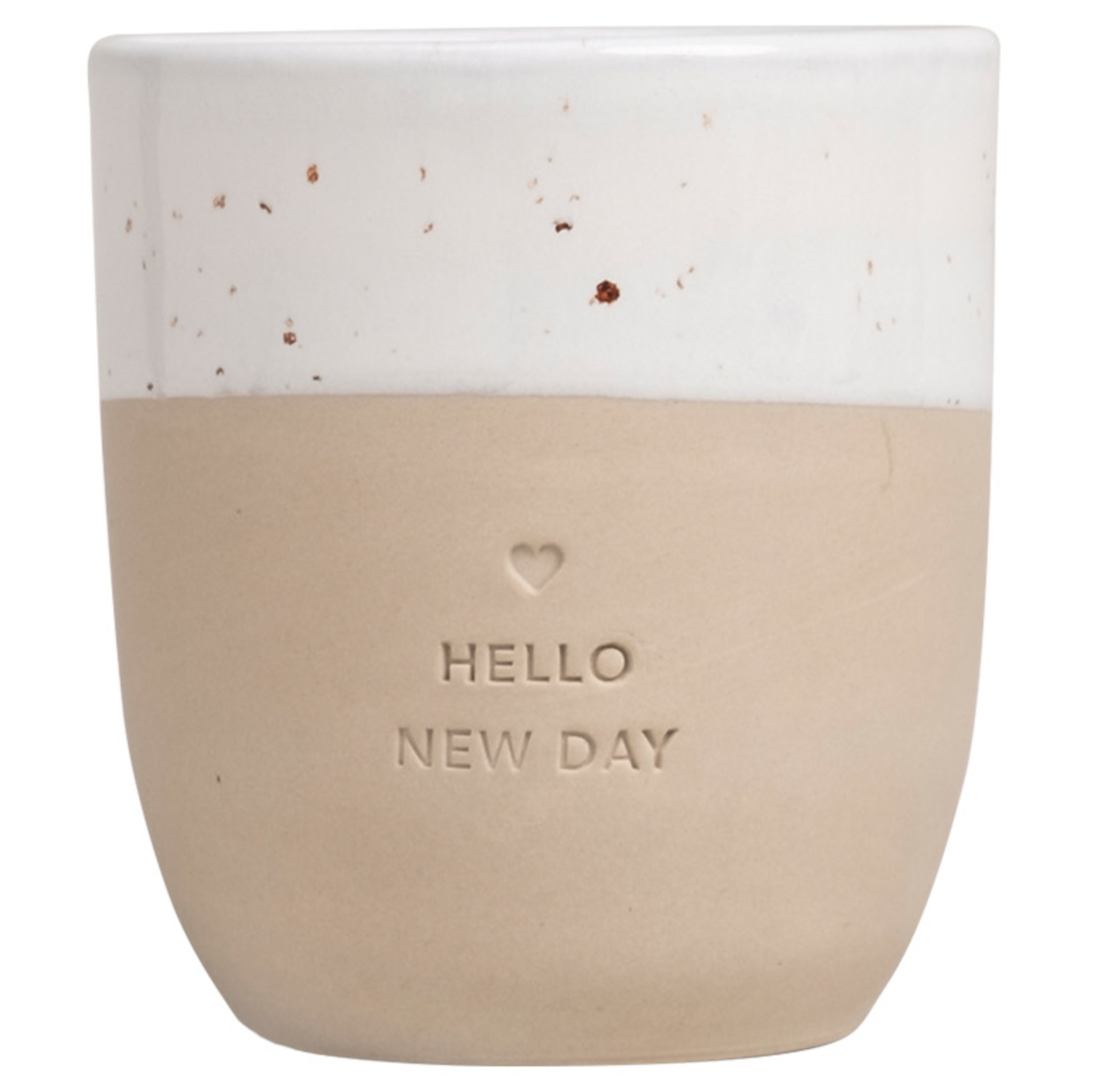 Eulenschnitt Becher aus Steingut HELLO NEW DAY | Cappuccinobecher aus Portugal | für den Kaffee am Morgen