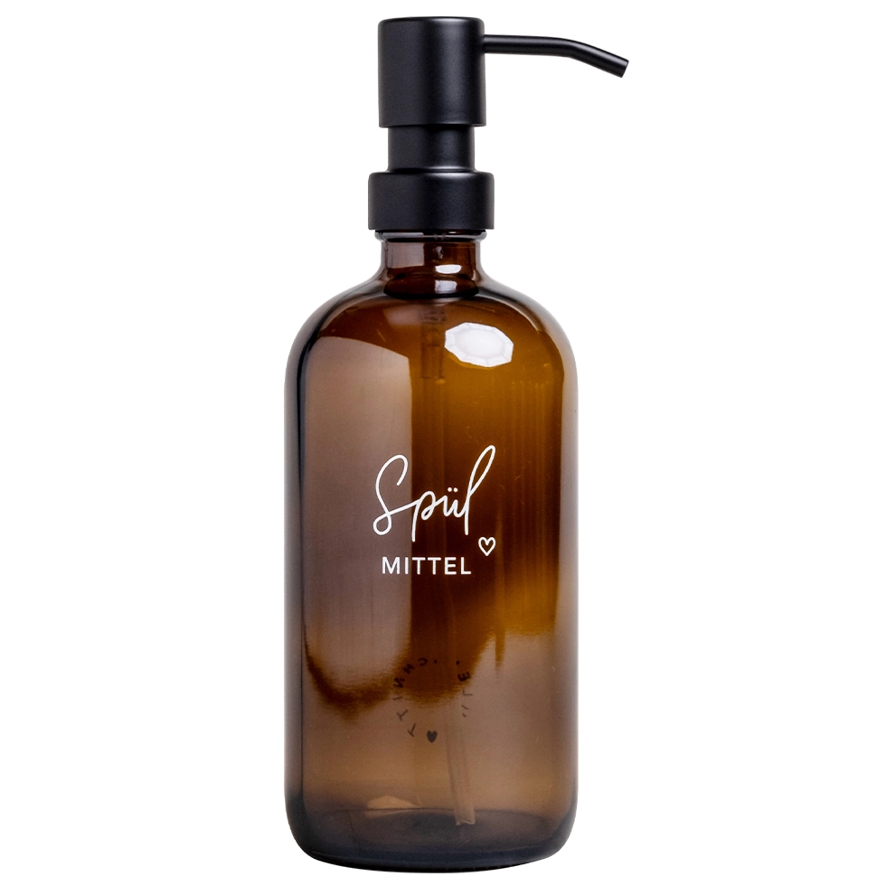 Eulenschnitt Spülmittelspender mit Aufdruck aus Glas, braun, 500 ml