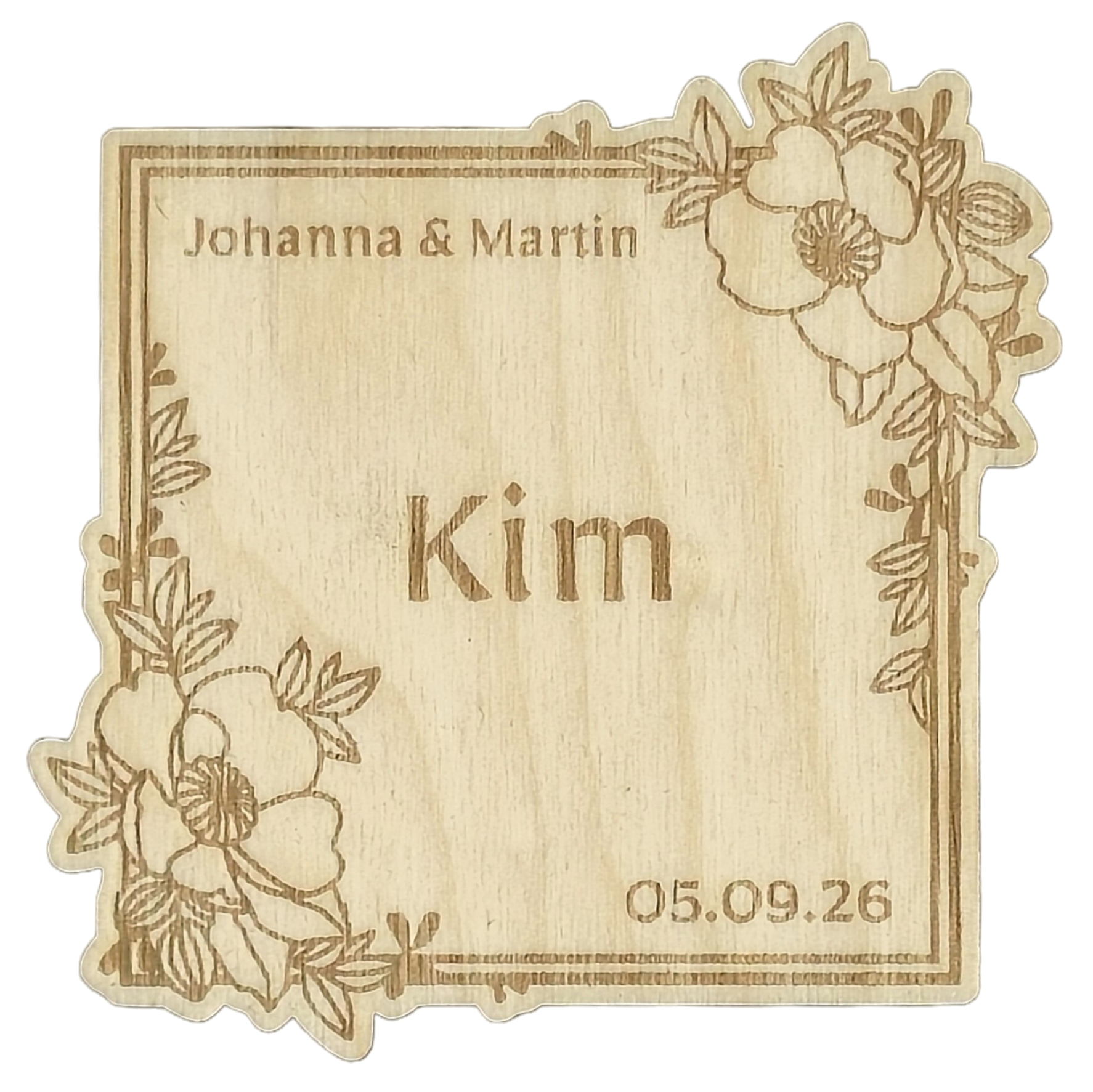 Untersetzer aus Birkenholz, rechteckig, Platzkarten personalisiert