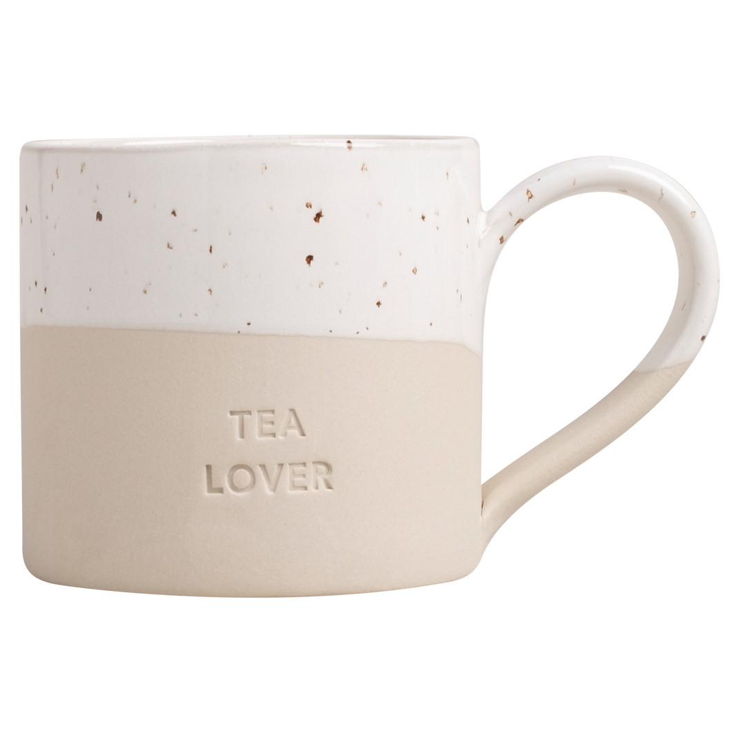 Eulenschnitt große, schöne Teetasse TEA LOVER, Steingut in beige