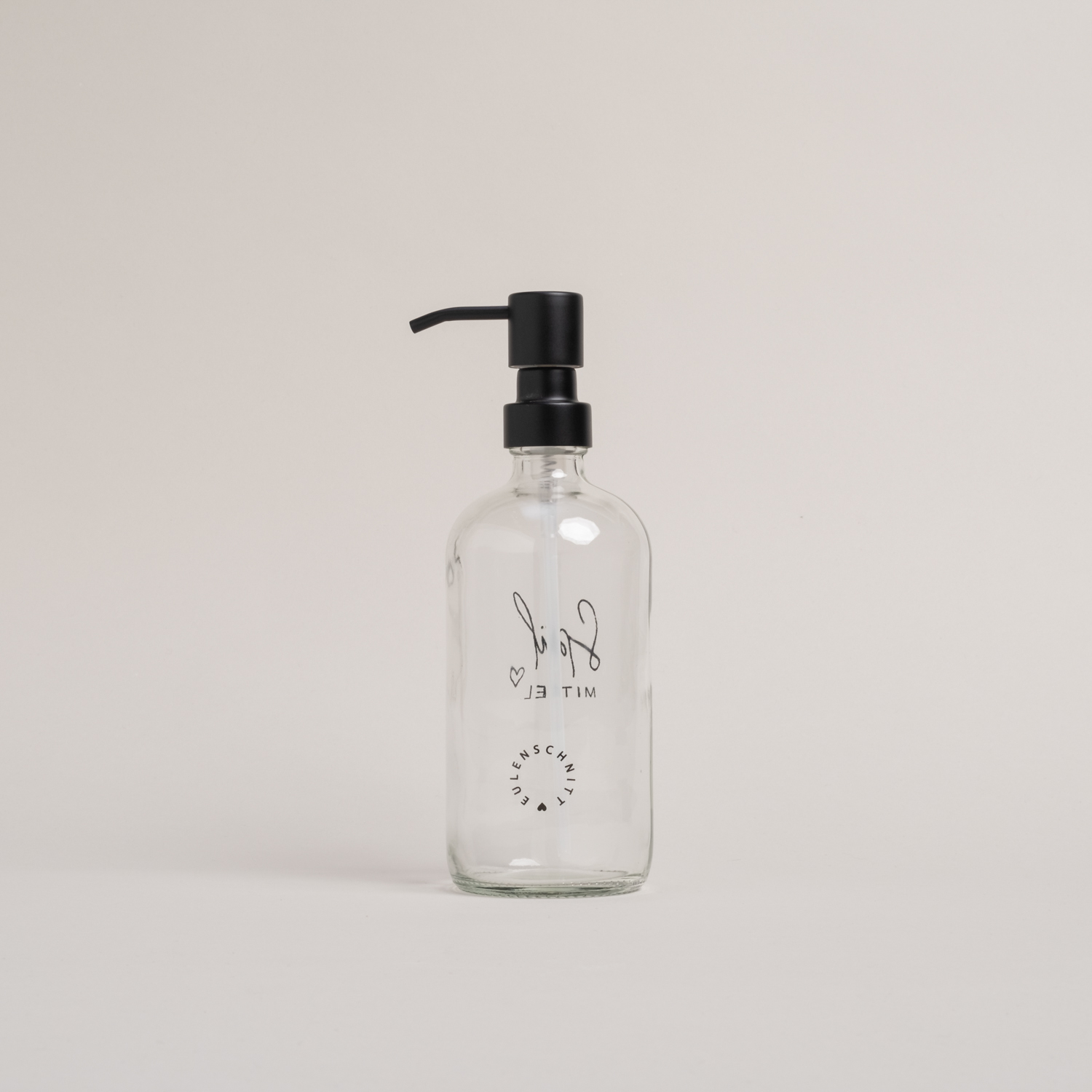 Eulenschnitt Spülmittelspender aus Glas | transparent mit Aufdruck Spülmittel und Herz | für 500 ml Inhalt