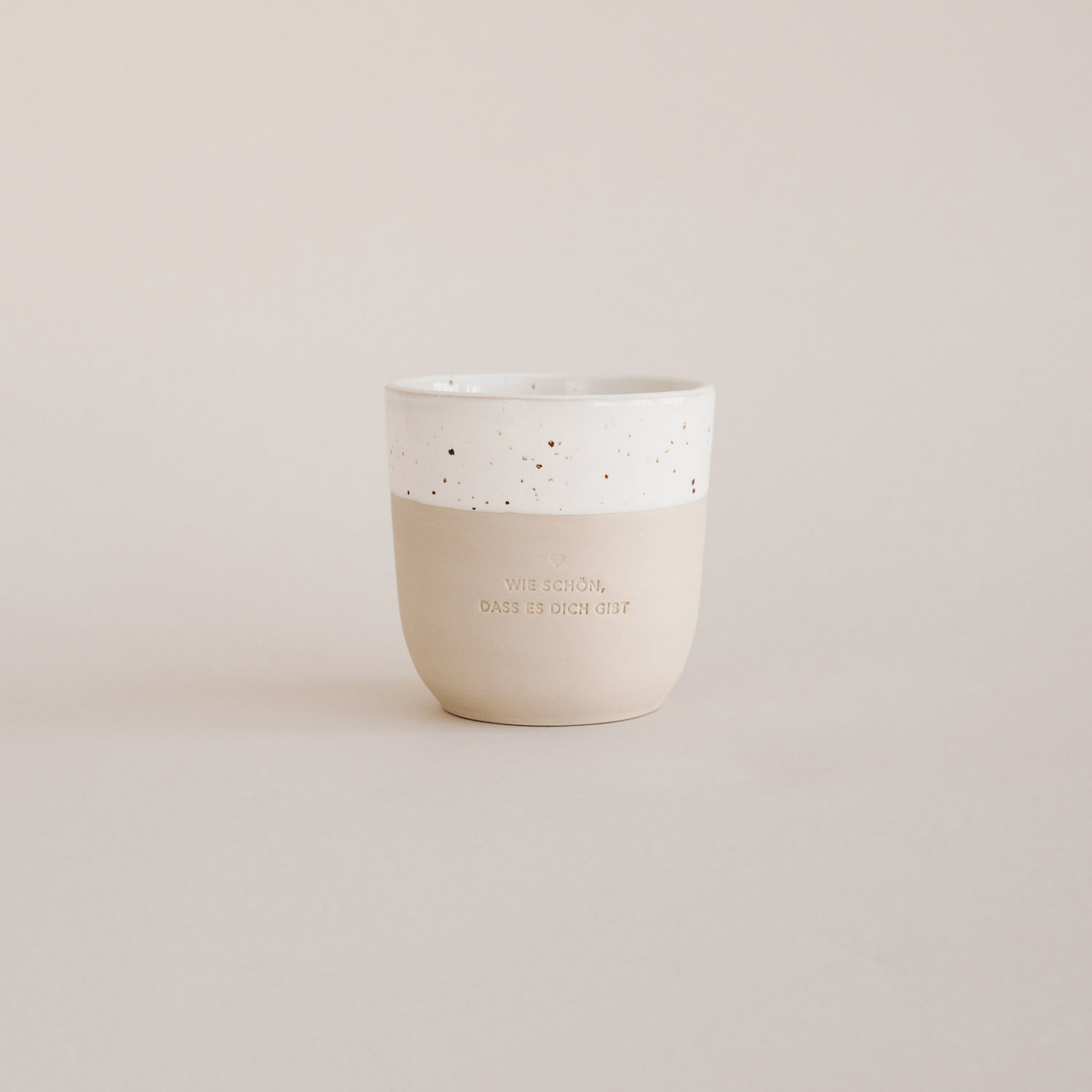 Eulenschnitt Becher aus Steingut | Aufdruck Wie schön, dass es dich gibt | Kaffeebecher aus Portugal