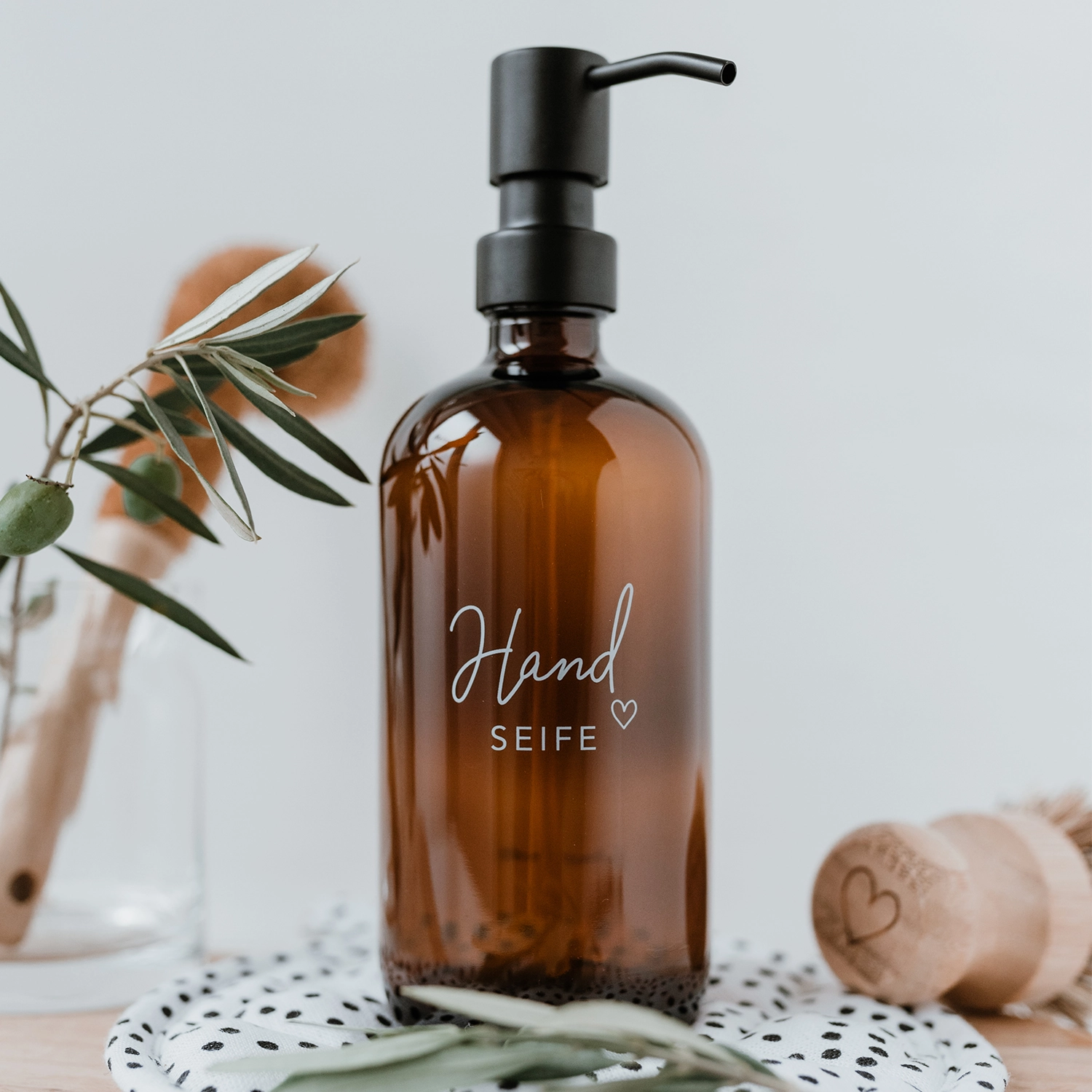 Eulenschnitt Seifenspender mit Aufdruck aus Glas, braun, 500 ml