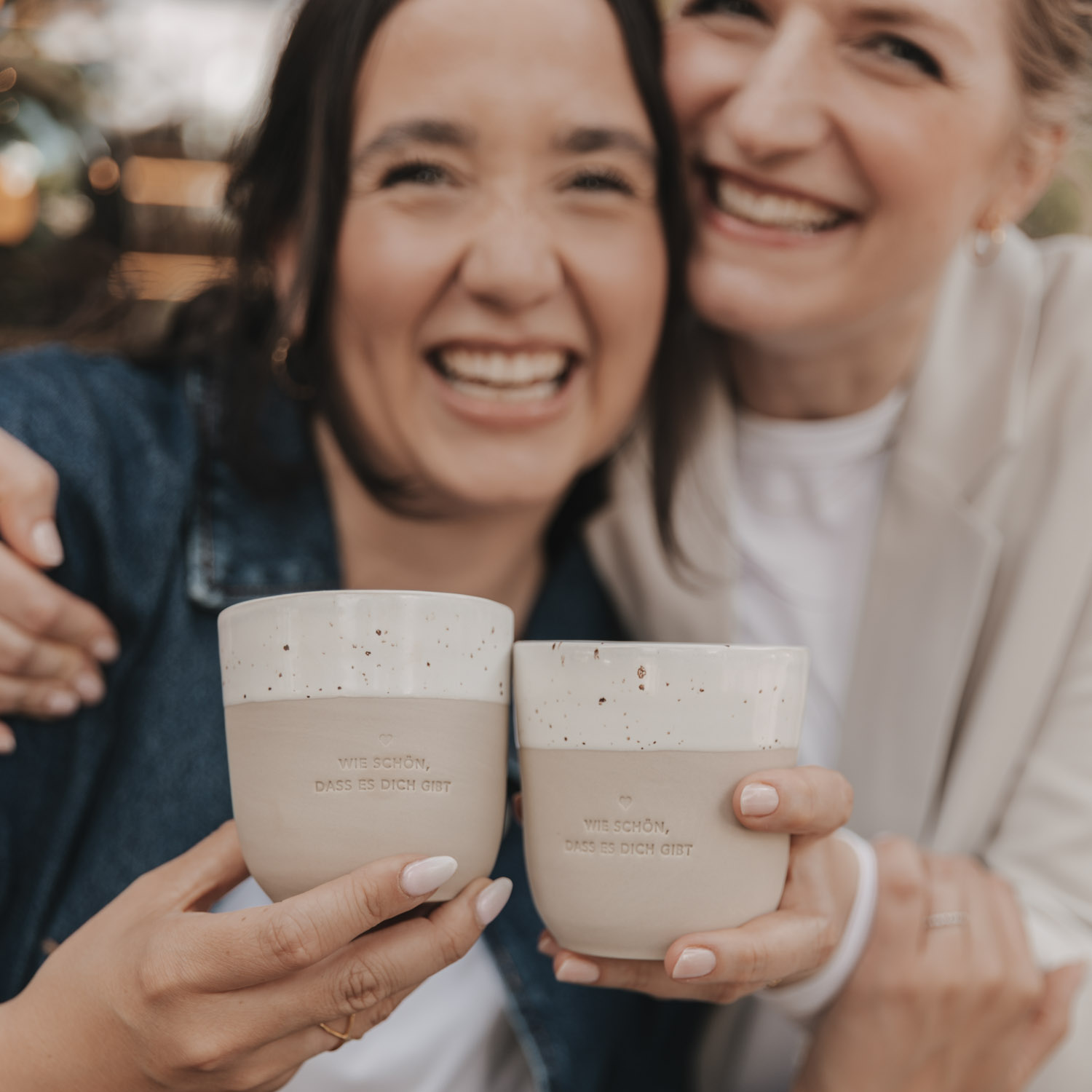 Eulenschnitt Becher aus Steingut | Aufdruck Wie schön, dass es dich gibt | Kaffeebecher aus Portugal