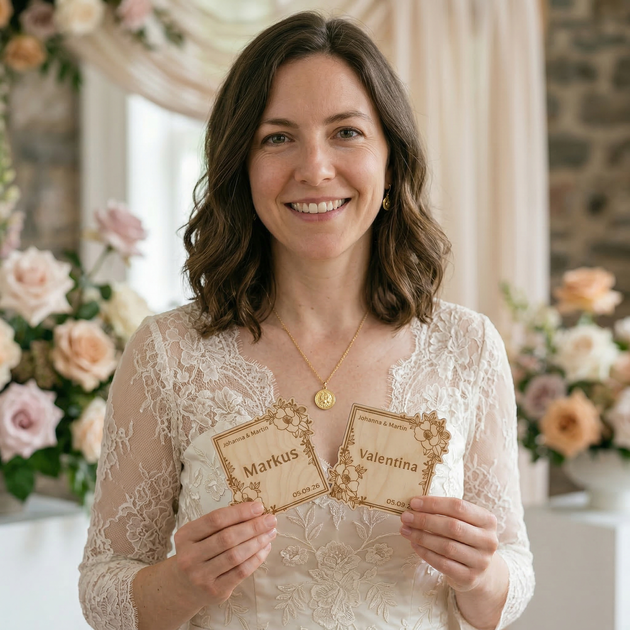 Untersetzer aus Birkenholz, rechteckig, Platzkarten personalisiert