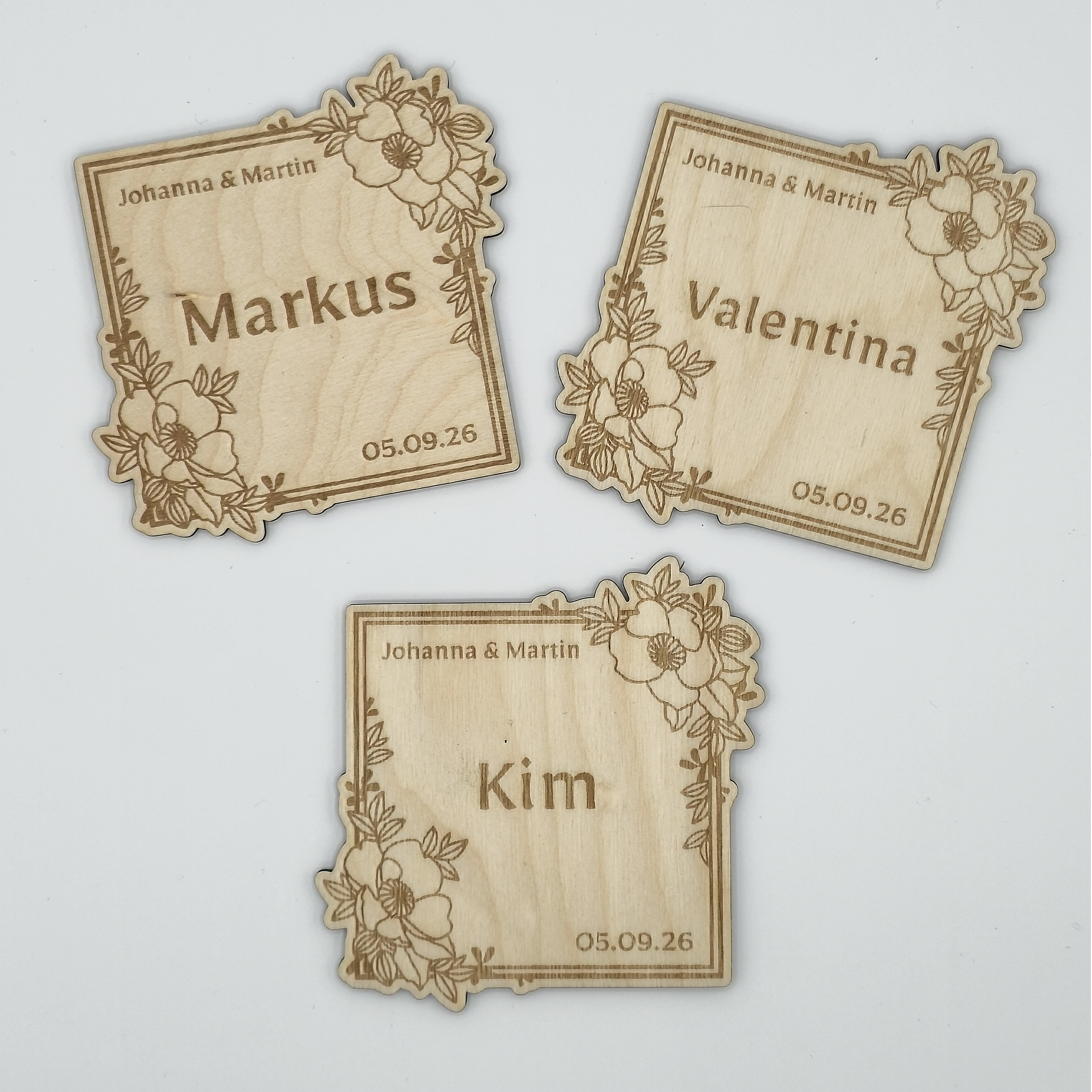 Untersetzer aus Birkenholz, rechteckig, Platzkarten personalisiert