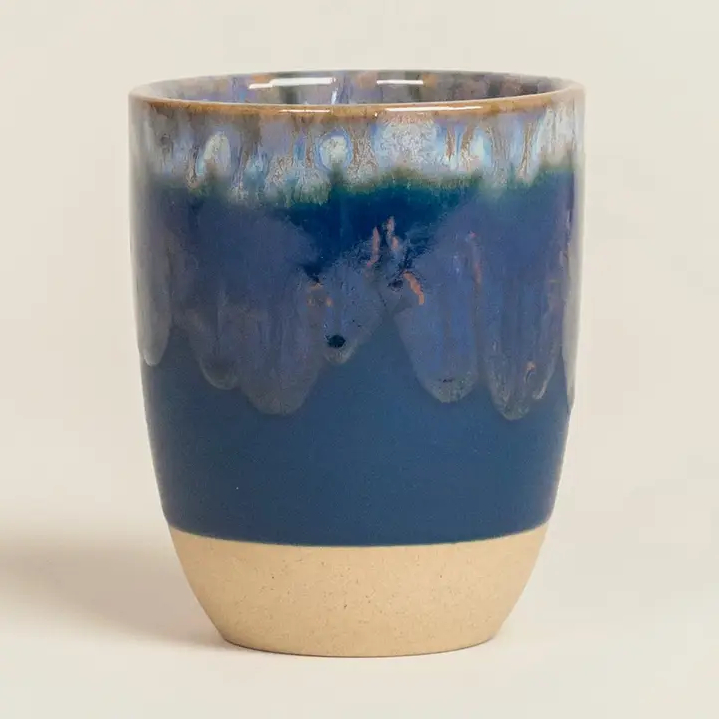 Grain by Grain Cappuccinobecher Luar | aus Steingut | teilglasiert in blau