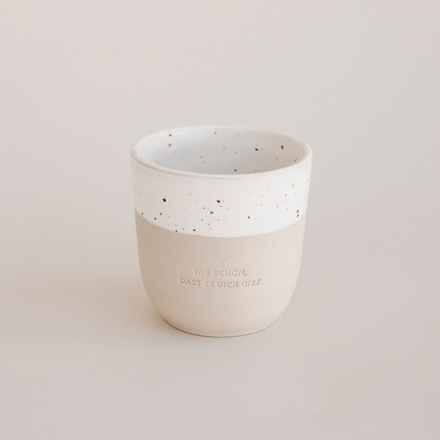 Eulenschnitt Becher aus Steingut | Aufdruck Wie schön, dass es dich gibt | Kaffeebecher aus Portugal