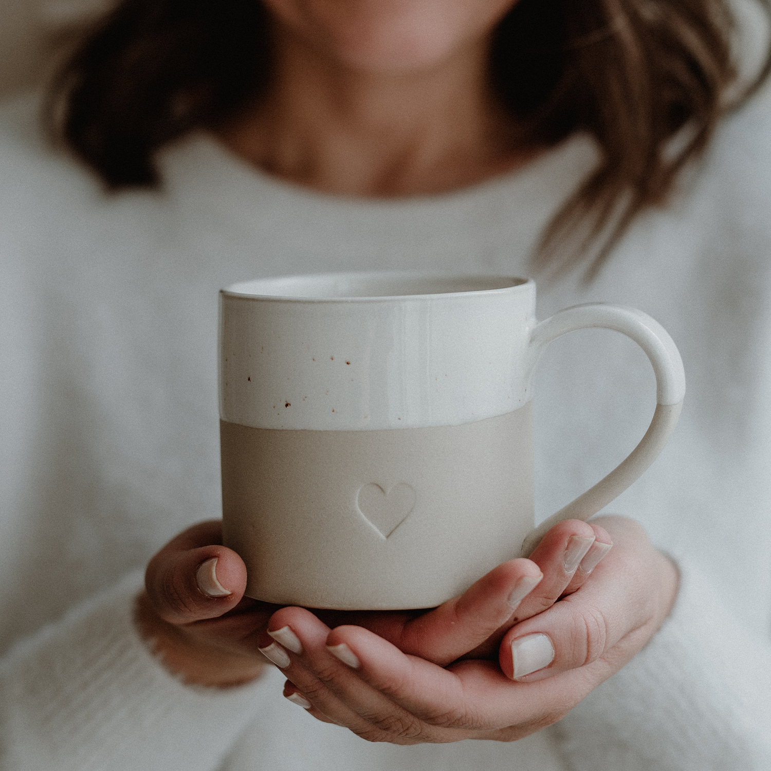 Eulenschnitt Teetasse mit HERZ, beige, Steingut aus Portugal Eulenschnitt Teetasse mit HERZ, beige, Steingut aus Portugal