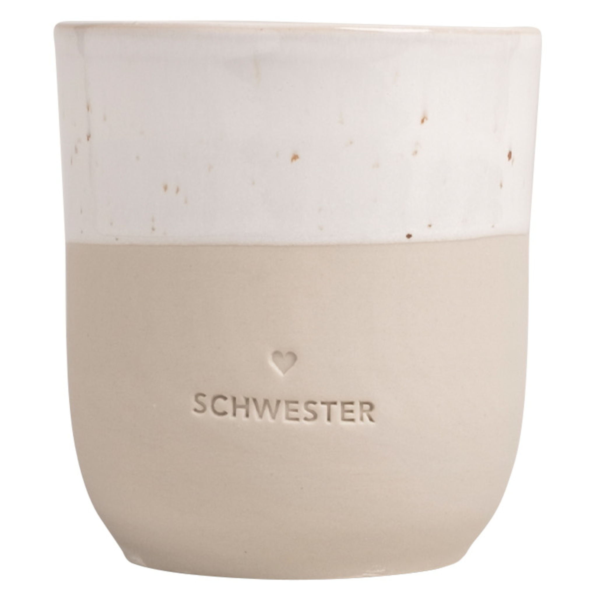 Eulenschnitt Steingut-Becher Schwester | schöne Tasse mit Motiv | Perfekt als Geschenk für Geschwister
