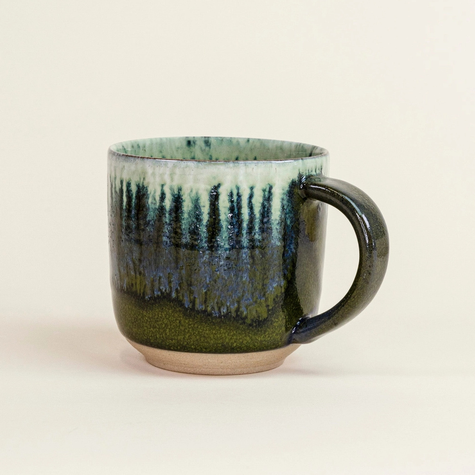 Grain by Grain große Teetasse Serie Azeitona aus Steingut, grün meliert