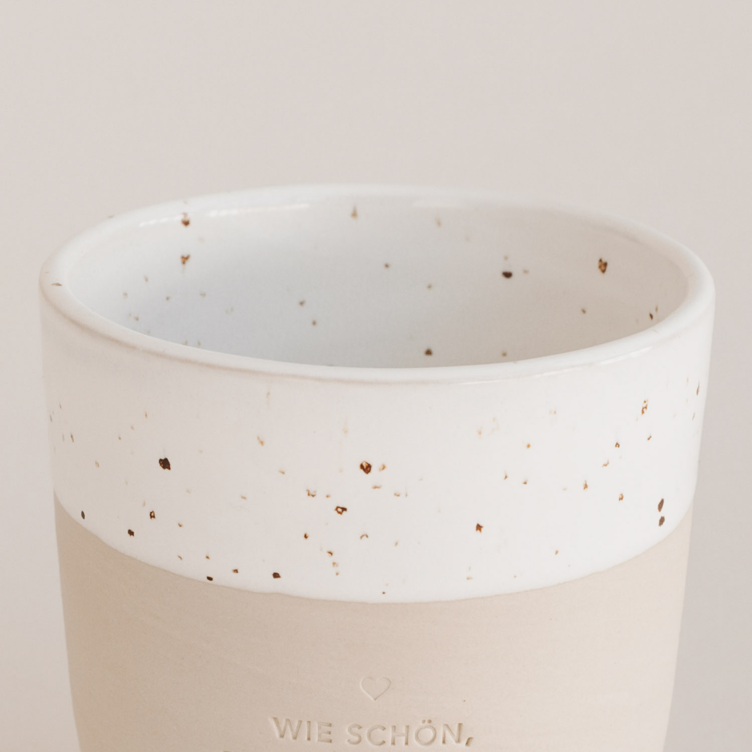 Eulenschnitt Becher aus Steingut | Aufdruck Wie schön, dass es dich gibt | Kaffeebecher aus Portugal