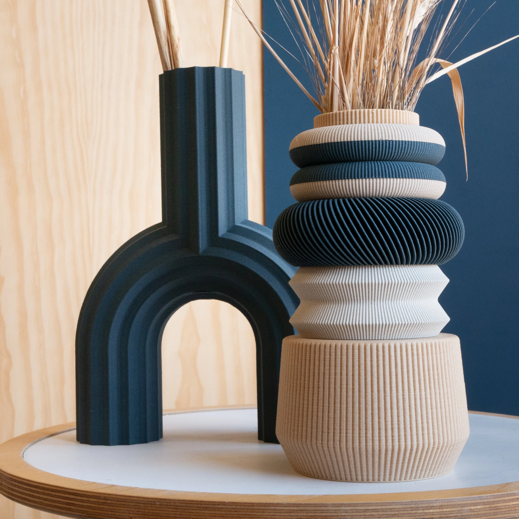 Minimum Design Vase für Trockenblumen ARCH in blau, nachhaltiger 3D-Druck Minimum Design Vase für Trockenblumen ARCH in blau, nachhaltiger 3D-Druck