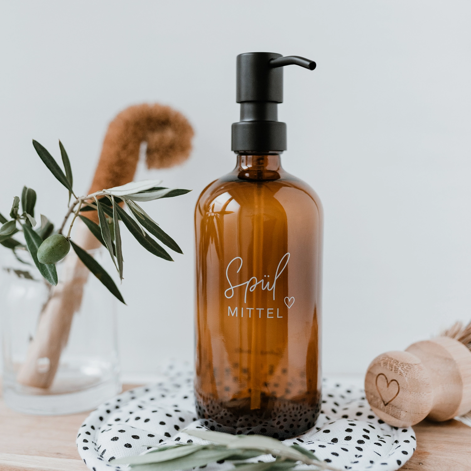 Eulenschnitt Spülmittelspender mit Aufdruck aus Glas, braun, 500 ml