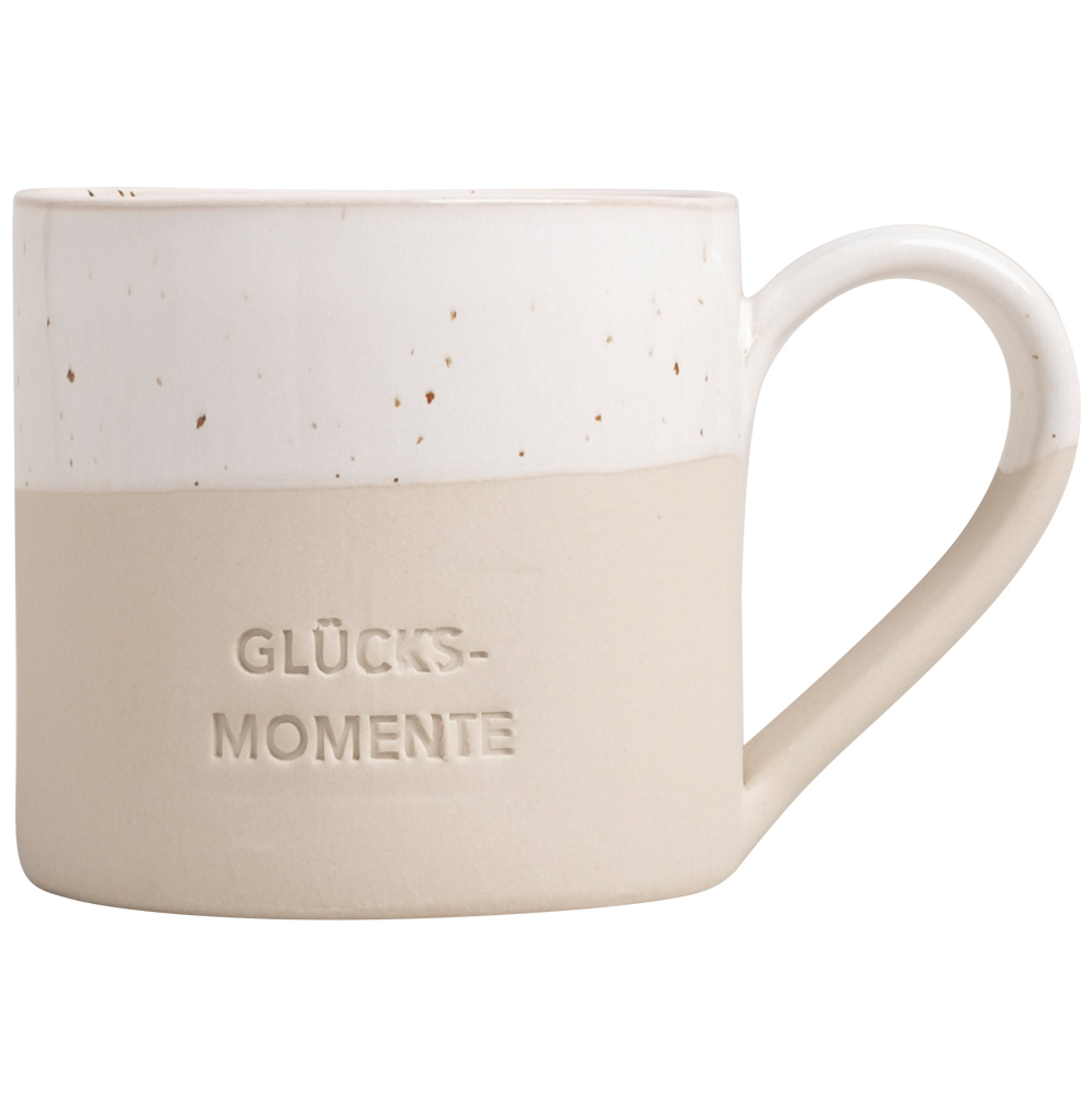 Eulenschnitt Tasse GLÜCKSMOMENTE aus Steingut mit Blindprägung