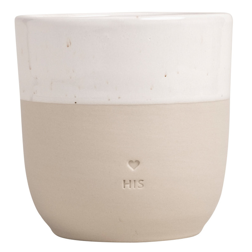 Eulenschnitt Becher aus Steingut mit Aufschrift HIS für 320 ml