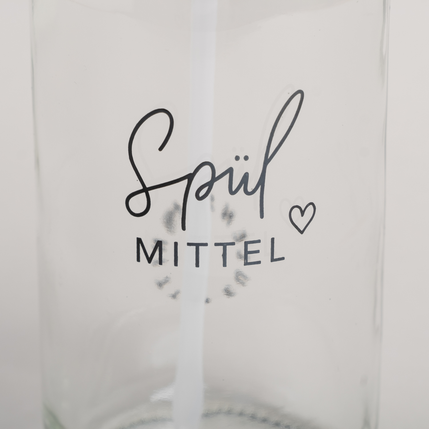Eulenschnitt Spülmittelspender aus Glas | transparent mit Aufdruck Spülmittel und Herz | für 500 ml Inhalt