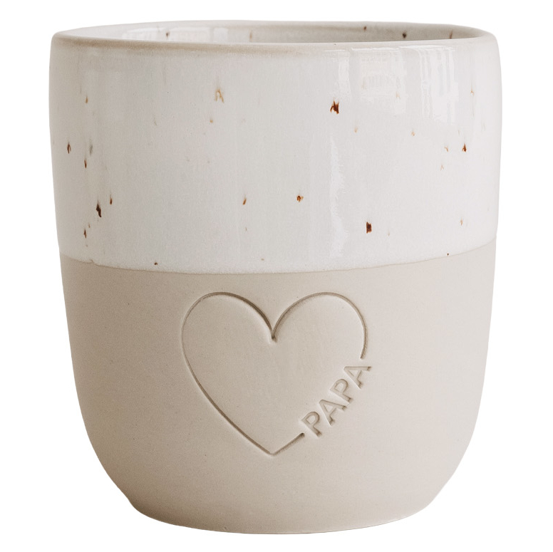 Eulenschnitt Steingut-Becher Papa mit großem Herz | LIMITED EDITION 2026 | Vatertagsgeschenk, handgefertigt