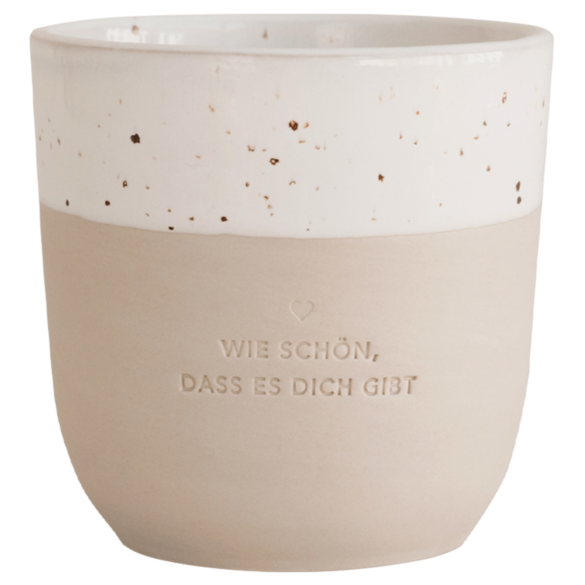 Eulenschnitt Becher aus Steingut | Aufdruck Wie schön, dass es dich gibt | Kaffeebecher aus Portugal