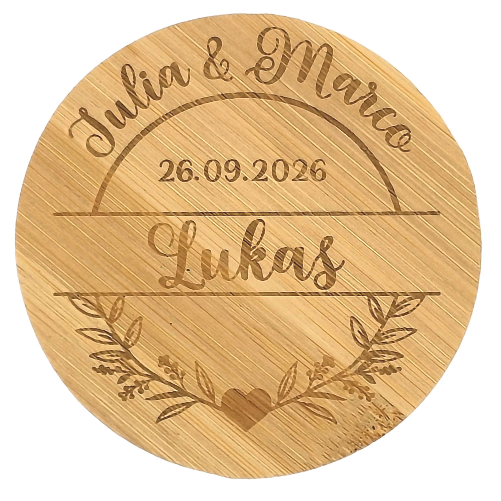 Platzkarte und Untersetzer aus Bambus, perfekt für Hochzeiten, personalisiert