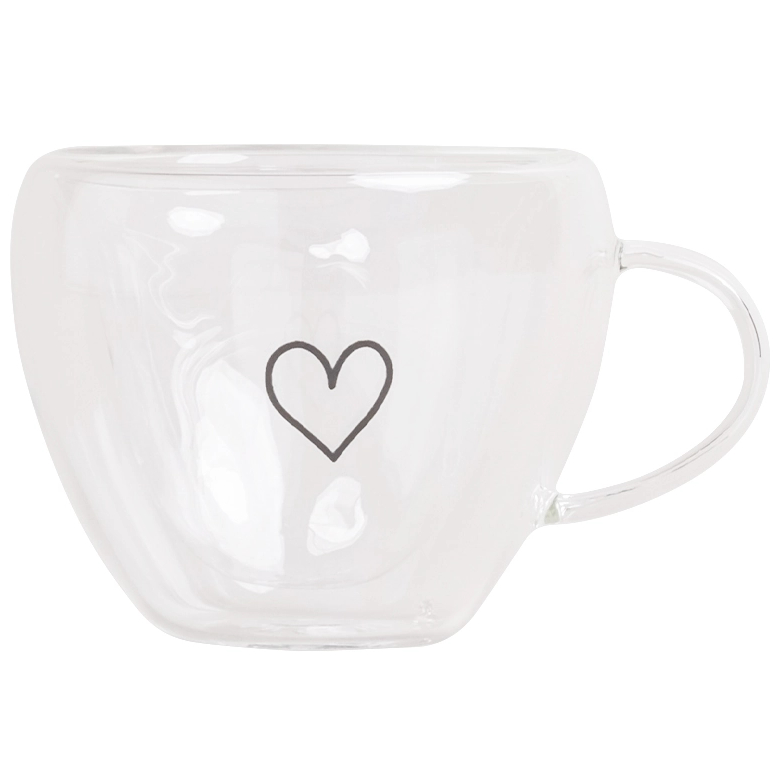 Eulenschnitt kleine Espressotasse in Herzform, doppelwandig aus Glas für 50 ml